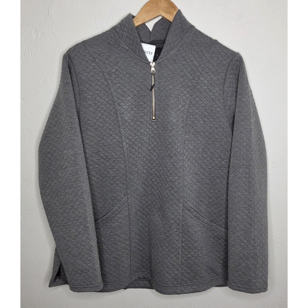 Silverts Women's Open Back Half Zip Track Suit Top Gray Medium Assisted Dressing